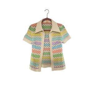 Seers, vintage 60s chevron, pastel knit sweater, open cardigan, size small